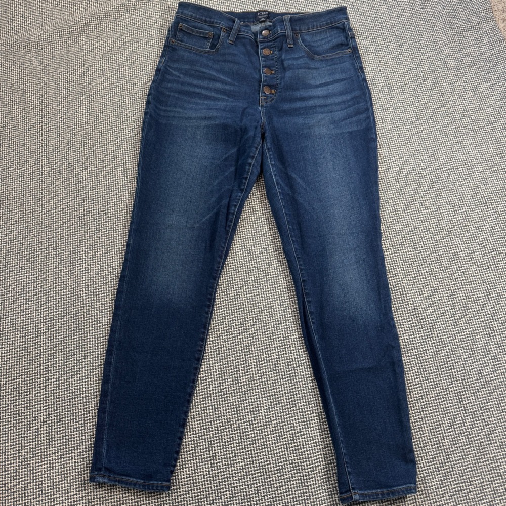 J.Crew 9 Inch High Rise Skinny Jeans Dark Wash Button Fly Size 32